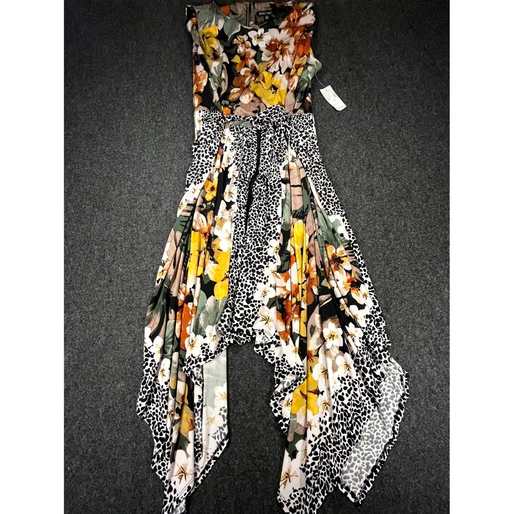 Roz & Ali Mini Dress Women 14 Petite Multicolor Floral Handkerchief Hem Back Zip
